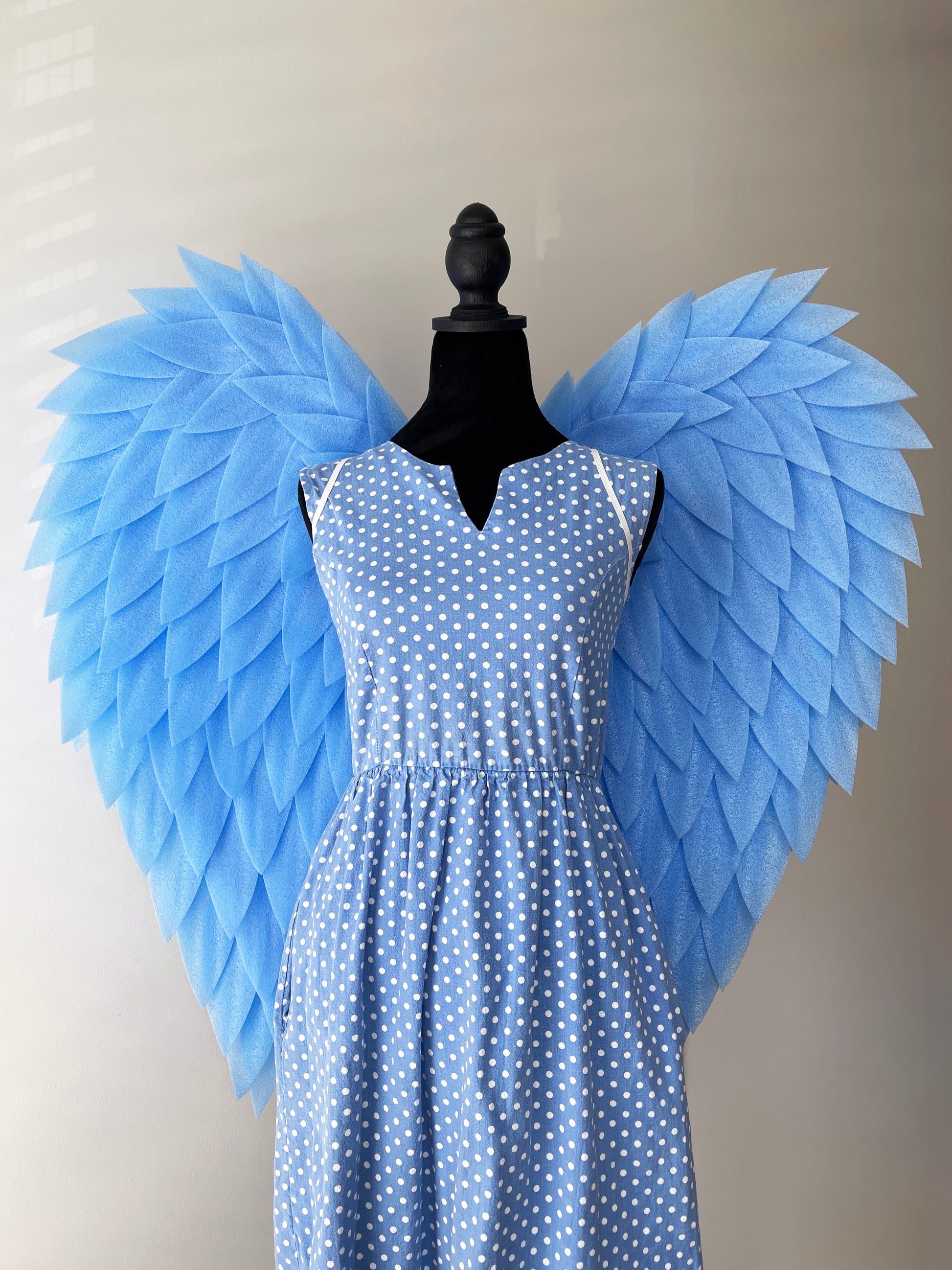 Big blue angel wings for fantasy photoshoot