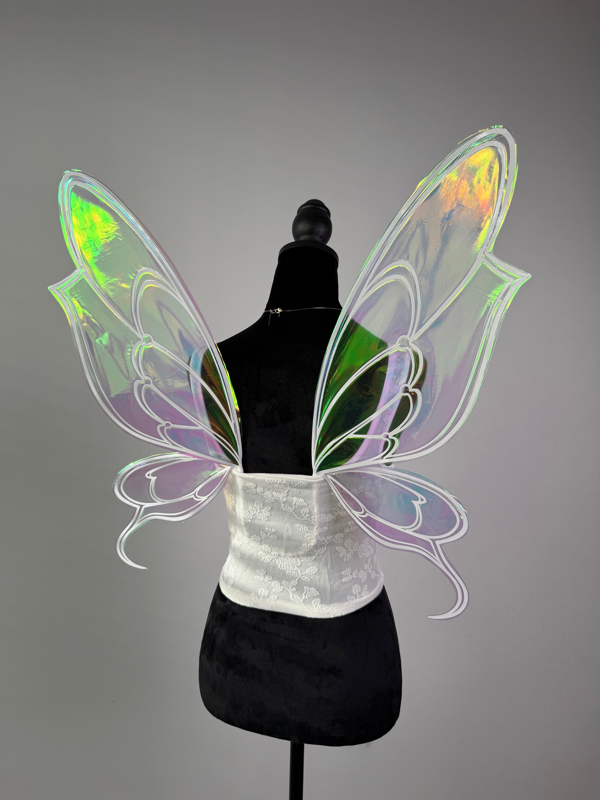 Shimmering iridescent wings for cosplay convention