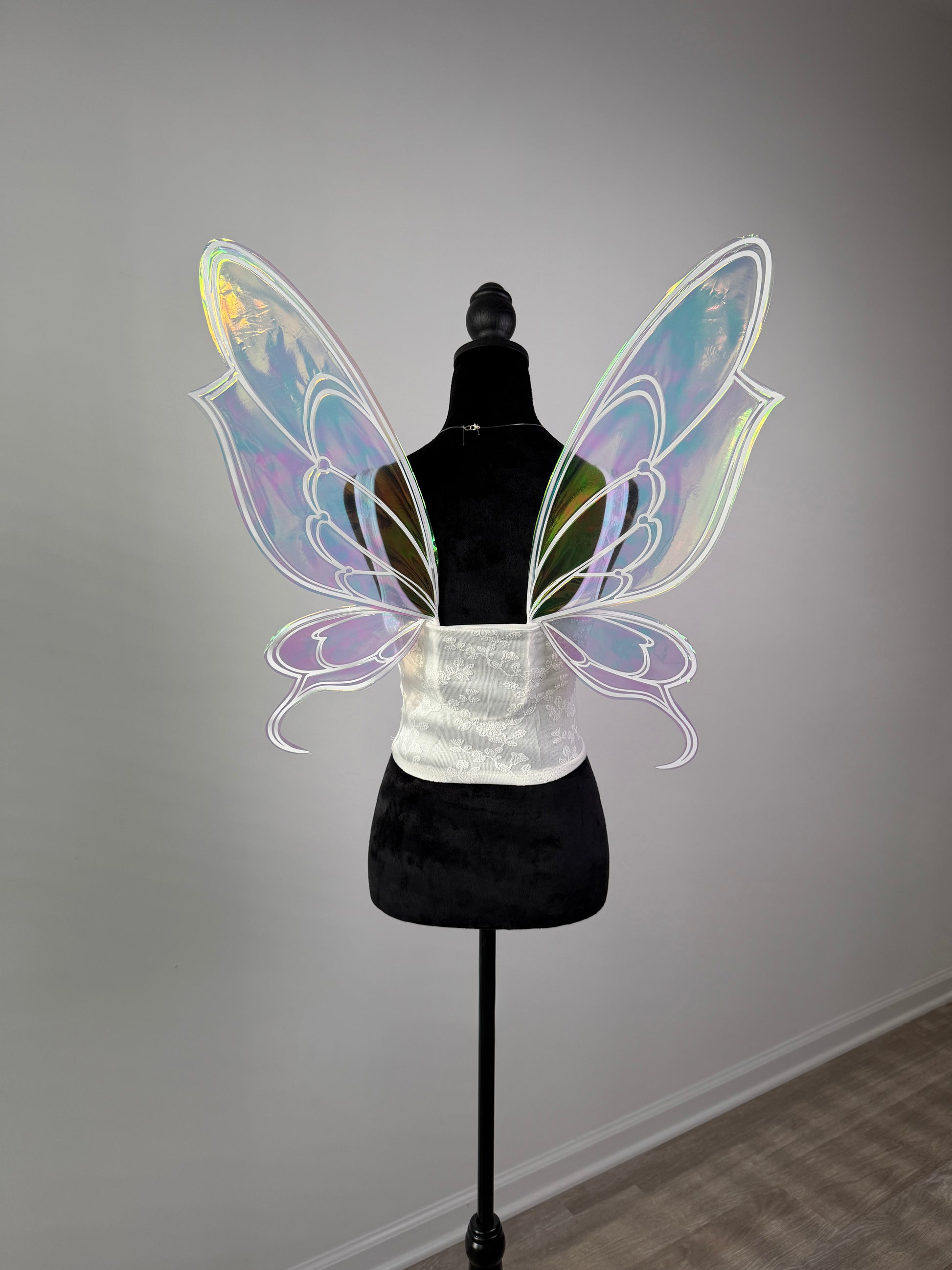Fairycore butterfly wings reflecting rainbow light