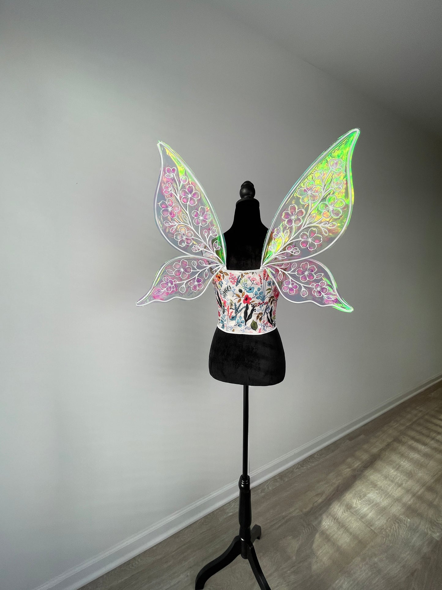 Color shifting fairy wings with painted floral details