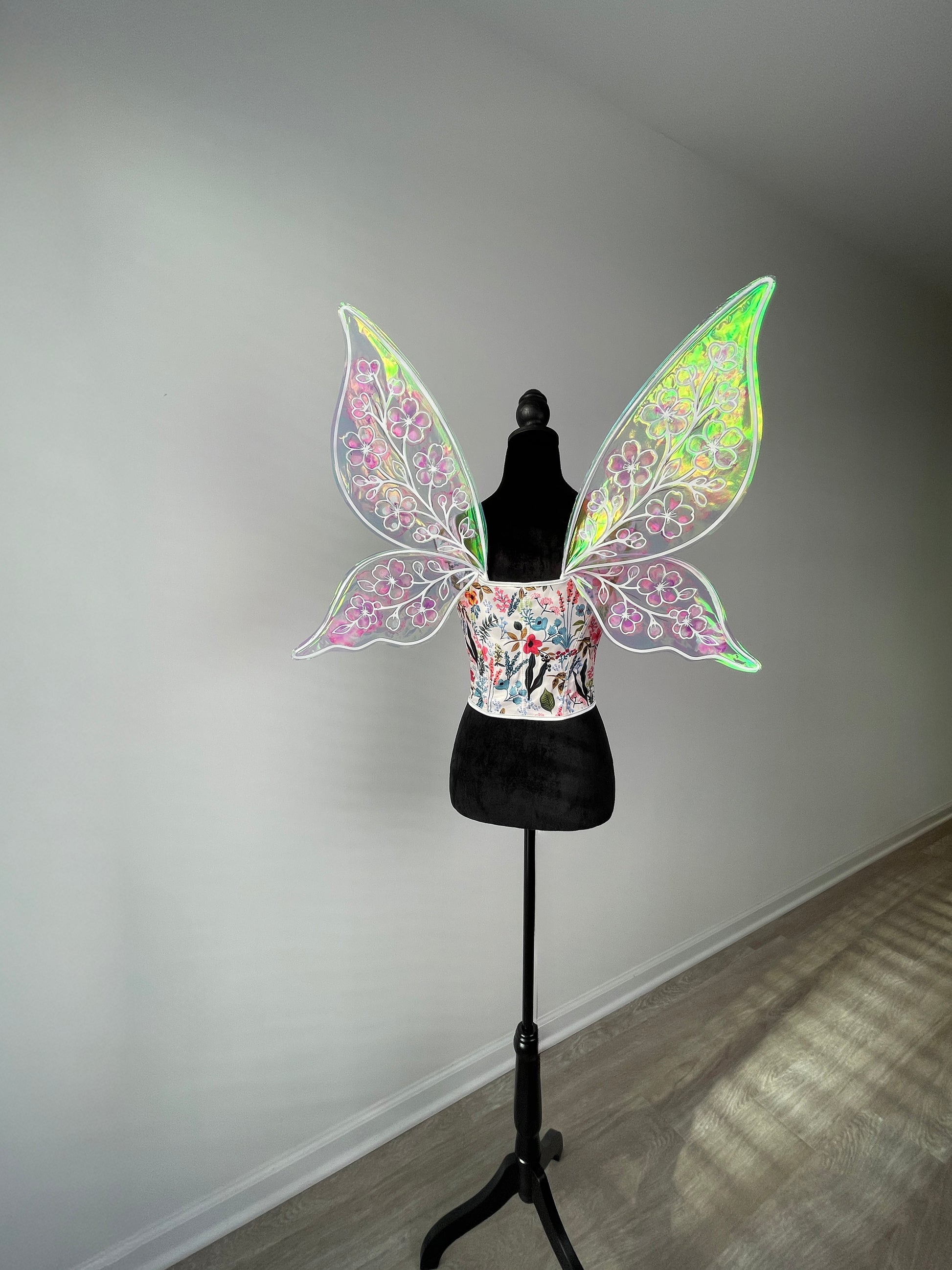 Color shifting fairy wings with painted floral details