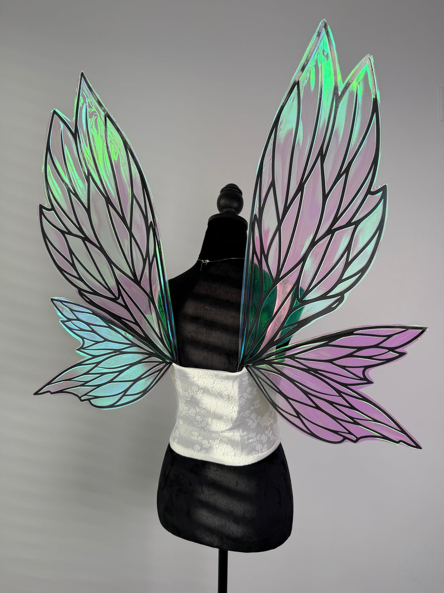 Fantasy cosplay wings in black iridescent material