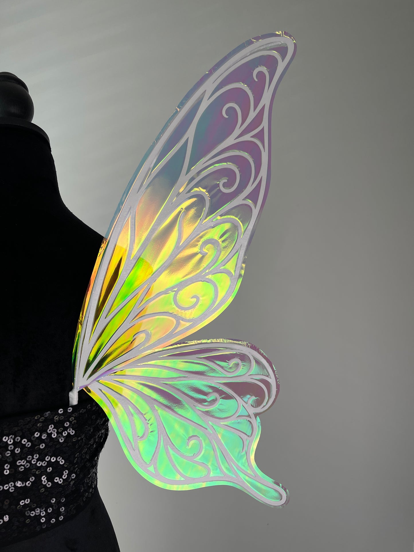 Lightweight fairy wings with swirled vein design side view