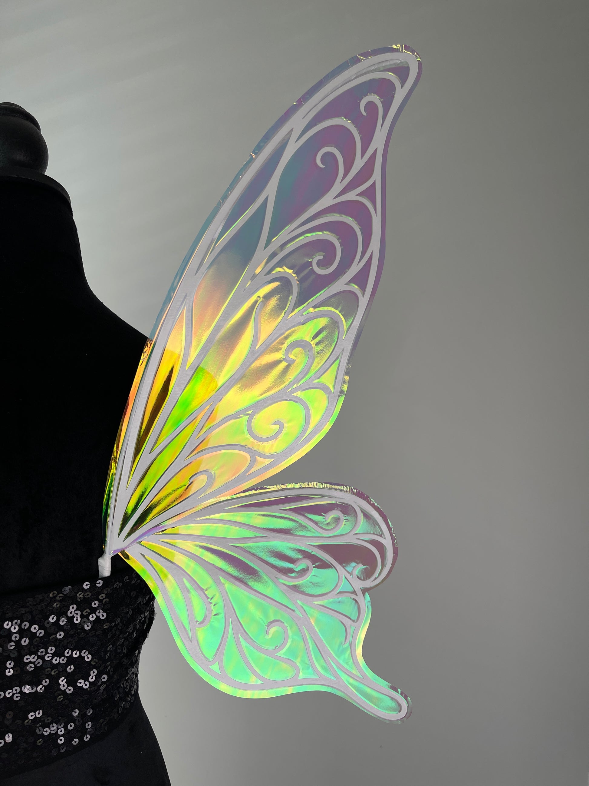 Lightweight fairy wings with swirled vein design side view
