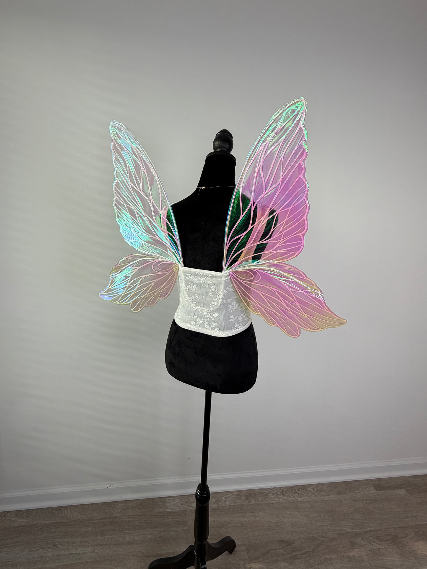 Fairycore forest wings reflecting rainbow light