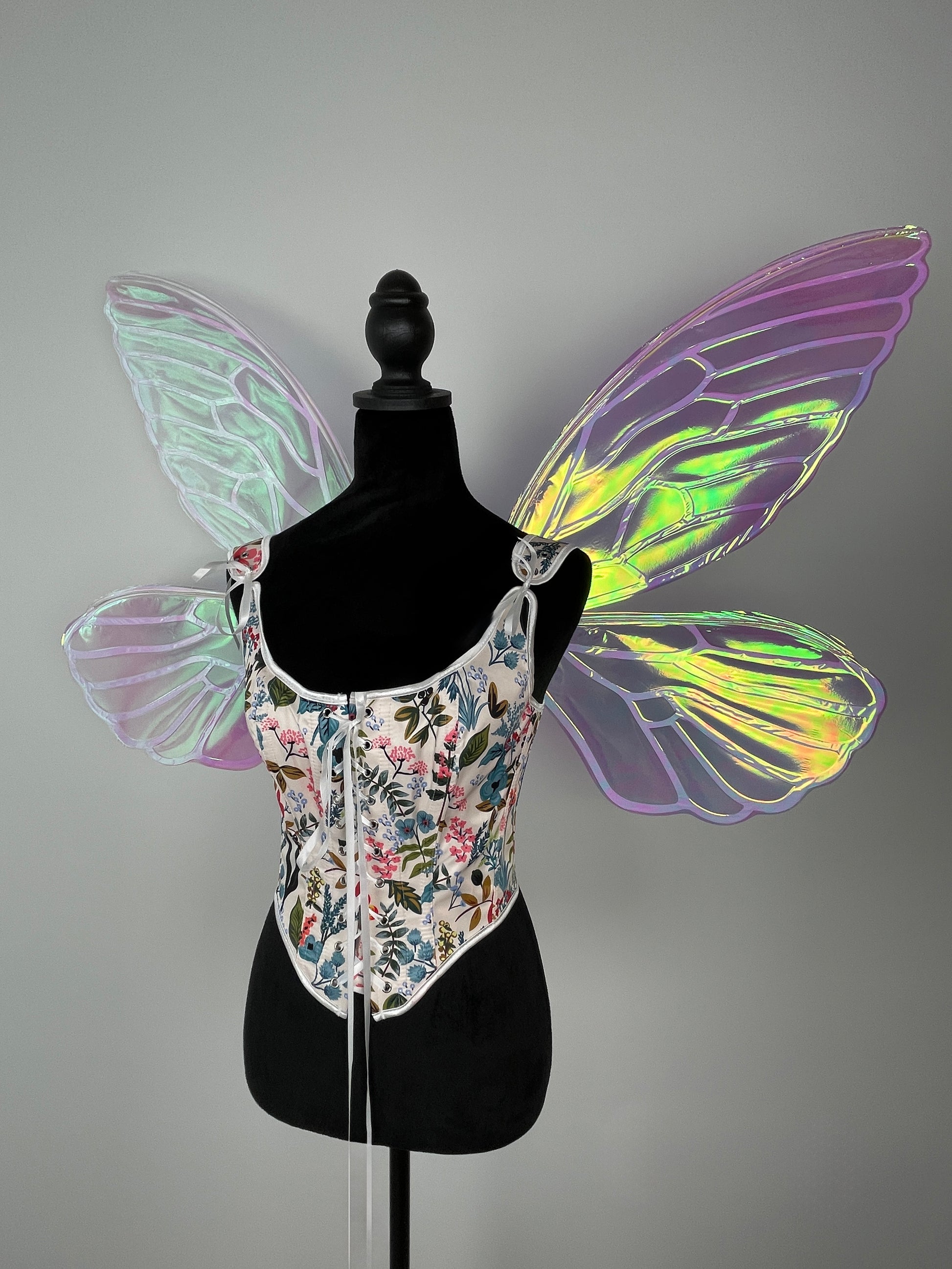 Iridescent adult fairy wings side view, Renaissance Faire costume accessory for women