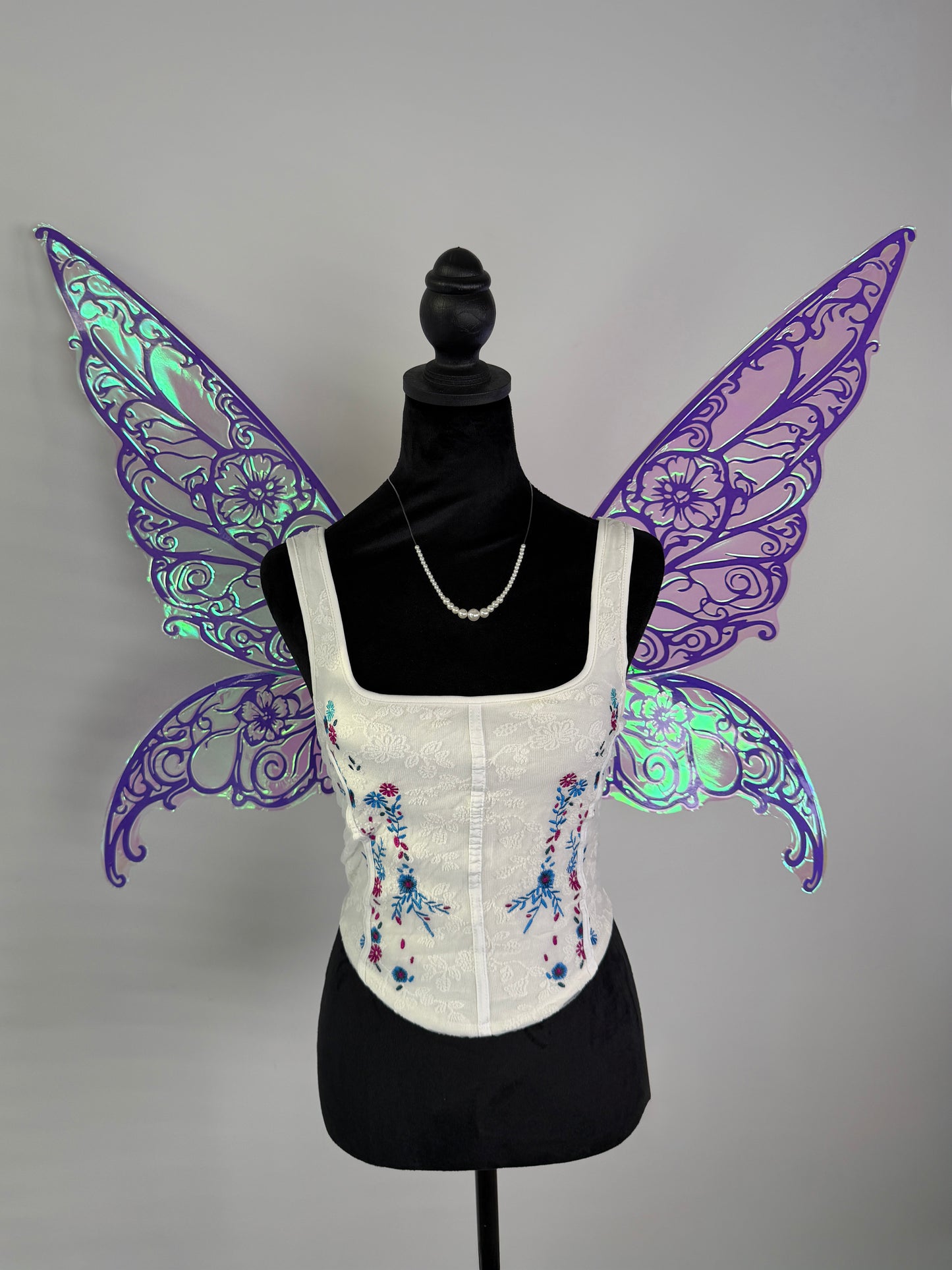 White corset with purple butterfly wings for cosplay Halloween patries