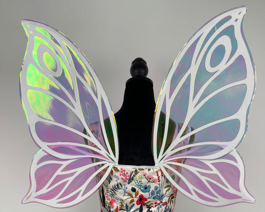 Handmade iridescent fairy wings for adults front view butterfly costume accessory