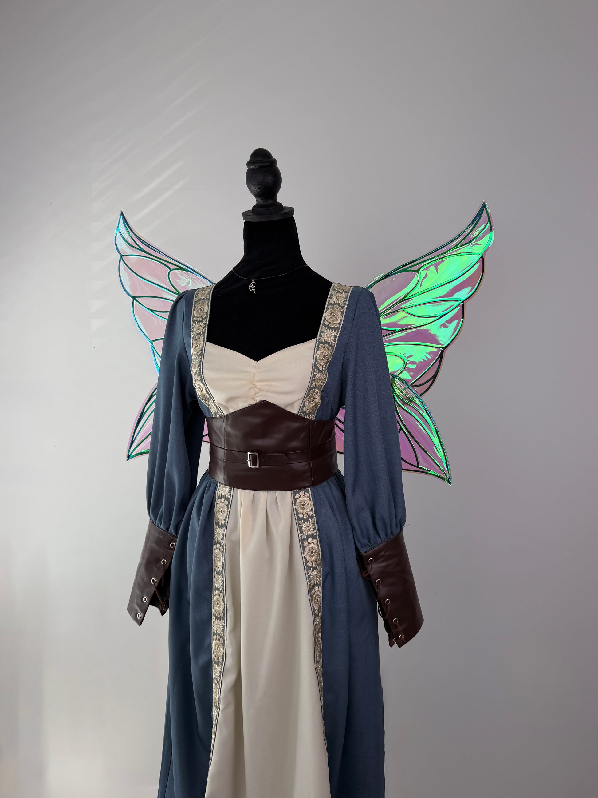 Butterfly costume wings with black decorative veins and translucent iridescent panels
