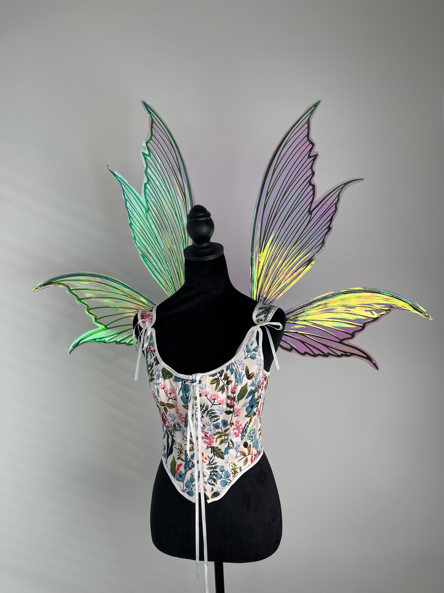 Fantasy butterfly fairy wings with iridescent rainbow shine for festival and cosplay