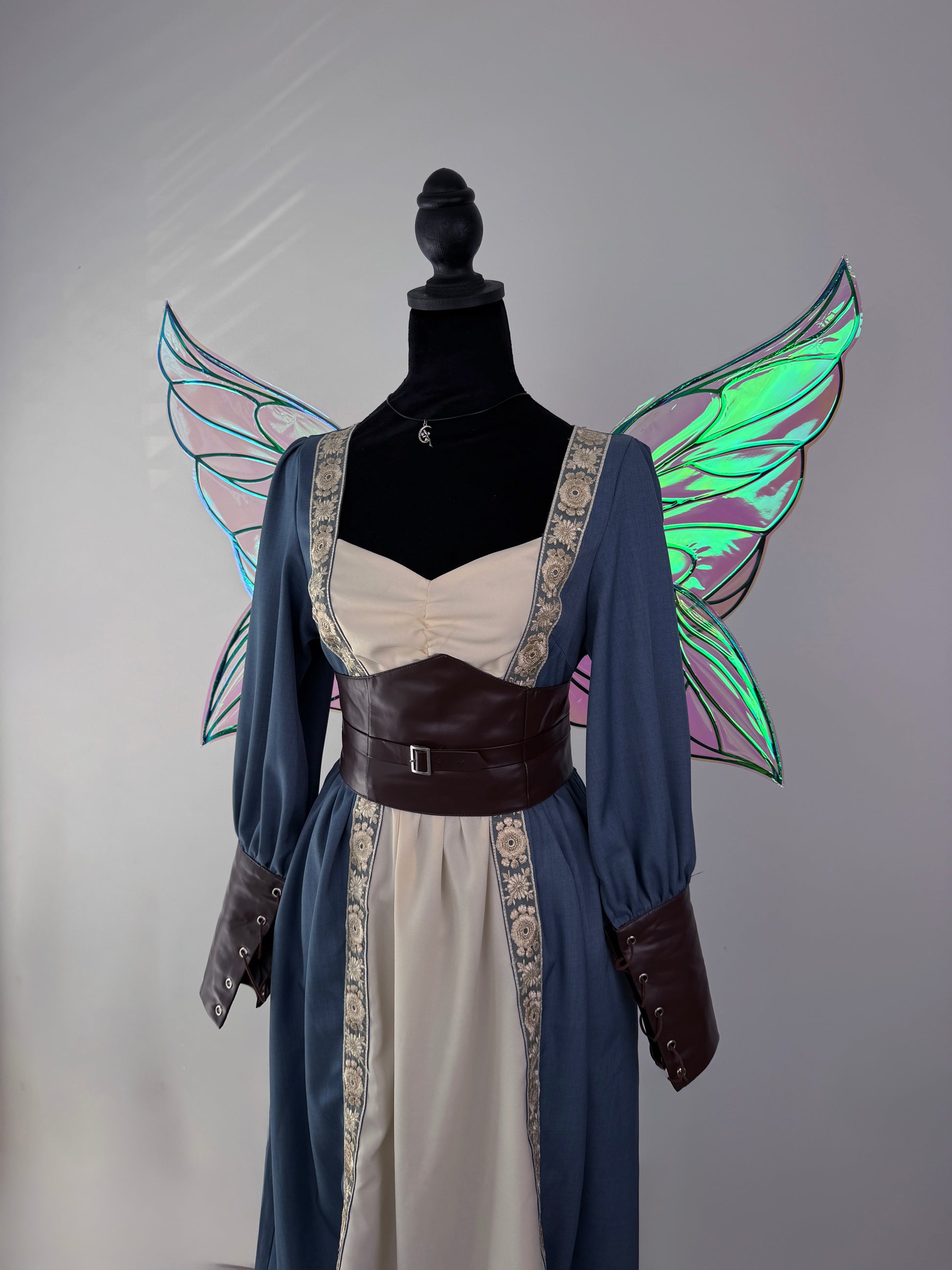 Iridescent butterfly fairy wings for adults with luminous purple and green color shifts