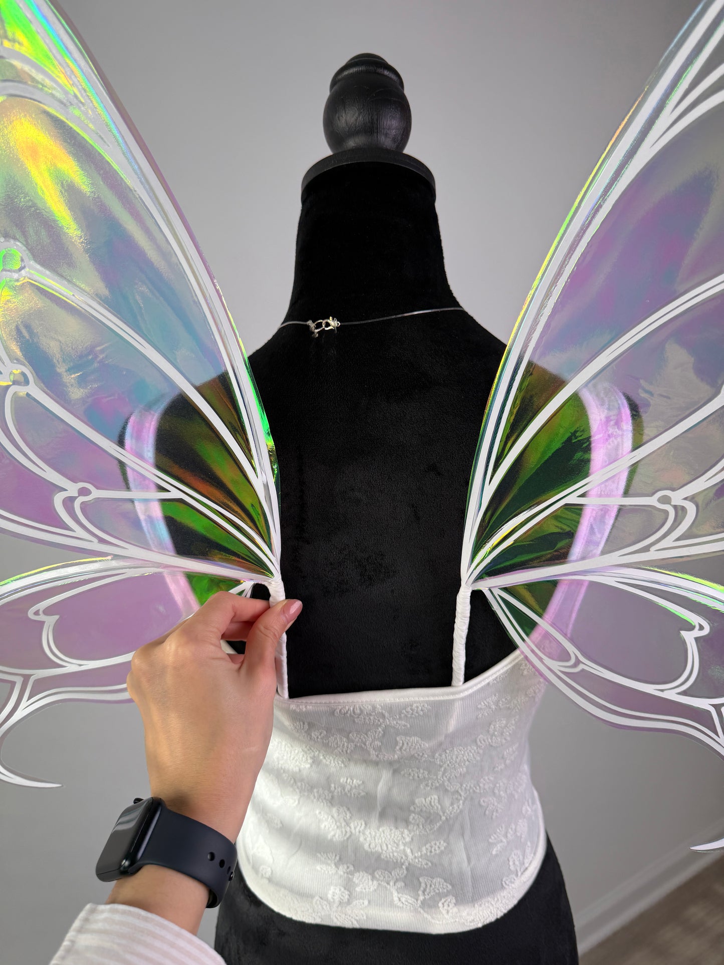 Iridescent butterfly fairy wings with white outline for Renaissance Faire costume