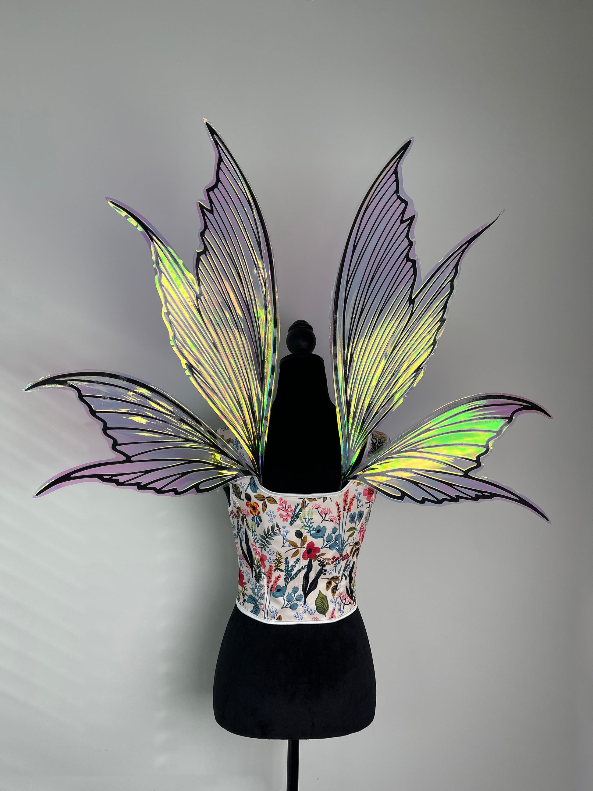 Large iridescent butterfly fairy wings with holographic shimmer fantasy costume accessory