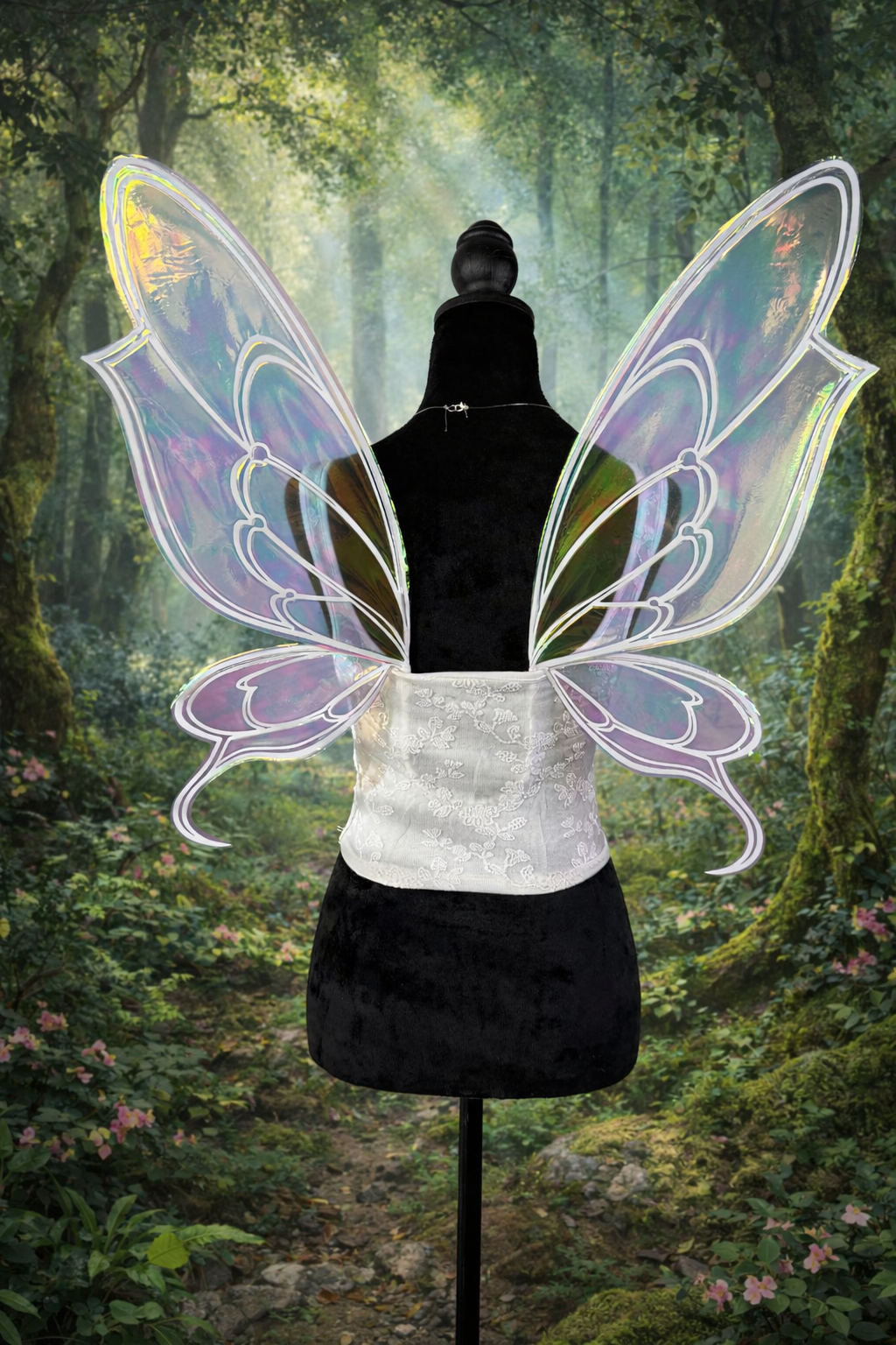 Iridescent butterfly fairy wings with white outline for Renaissance Faire costume