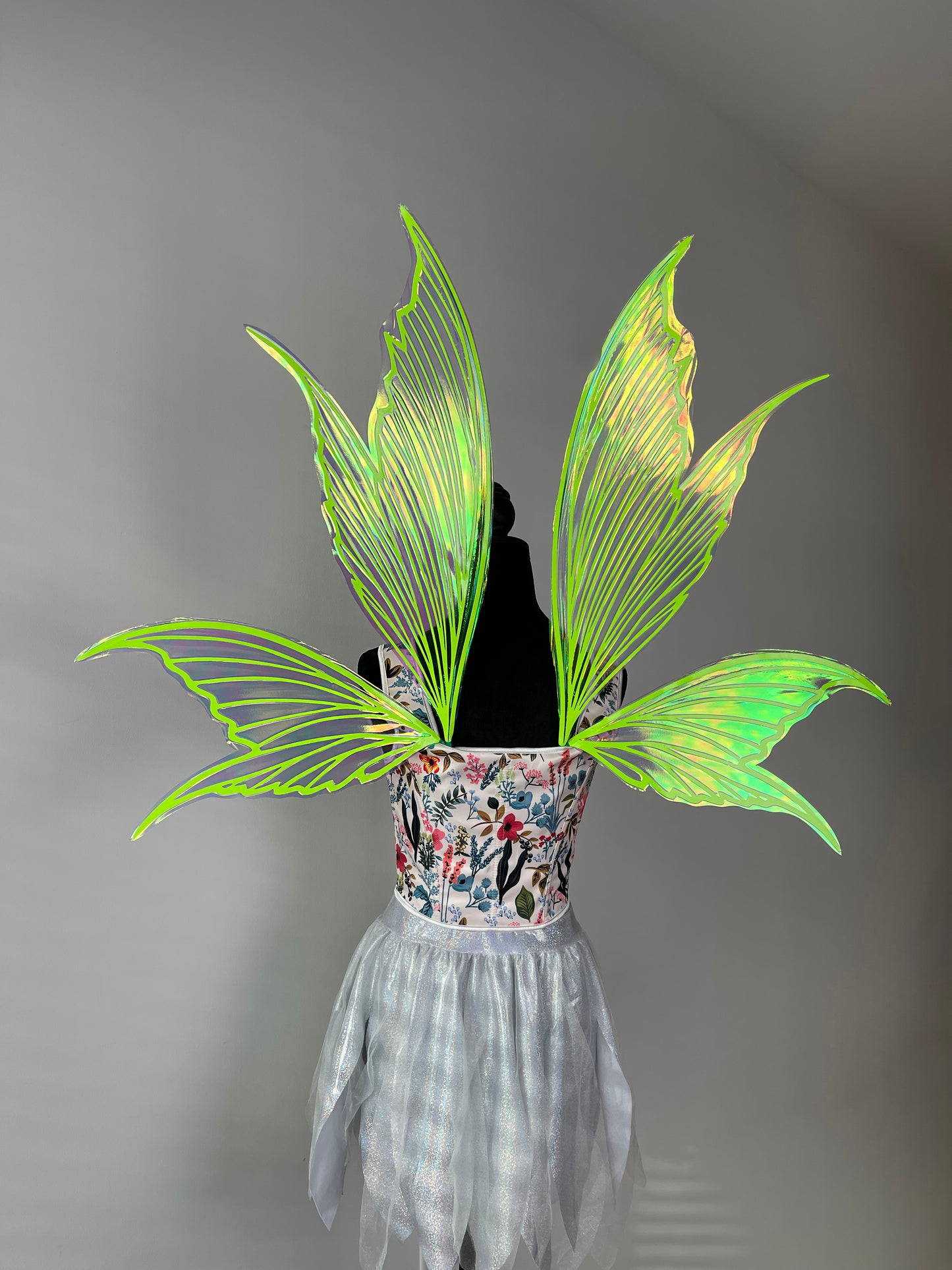 Fantasy neon green butterfly wings fairy costume accessory for cosplay rave festival and performance
