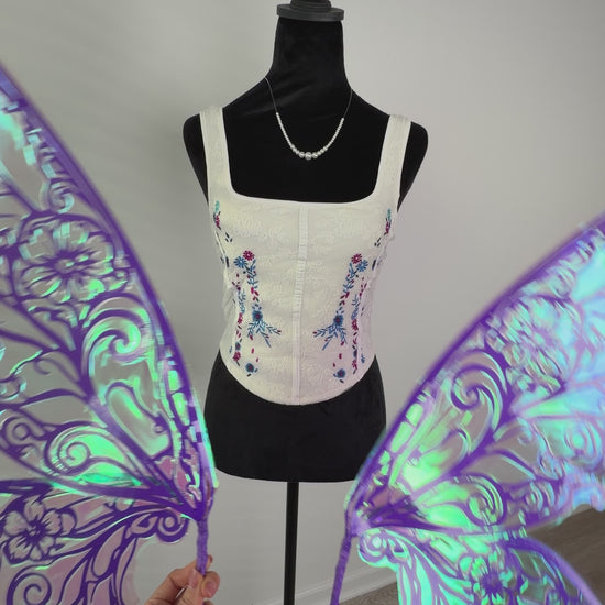 Close up detail of purple fairy wings veins on video