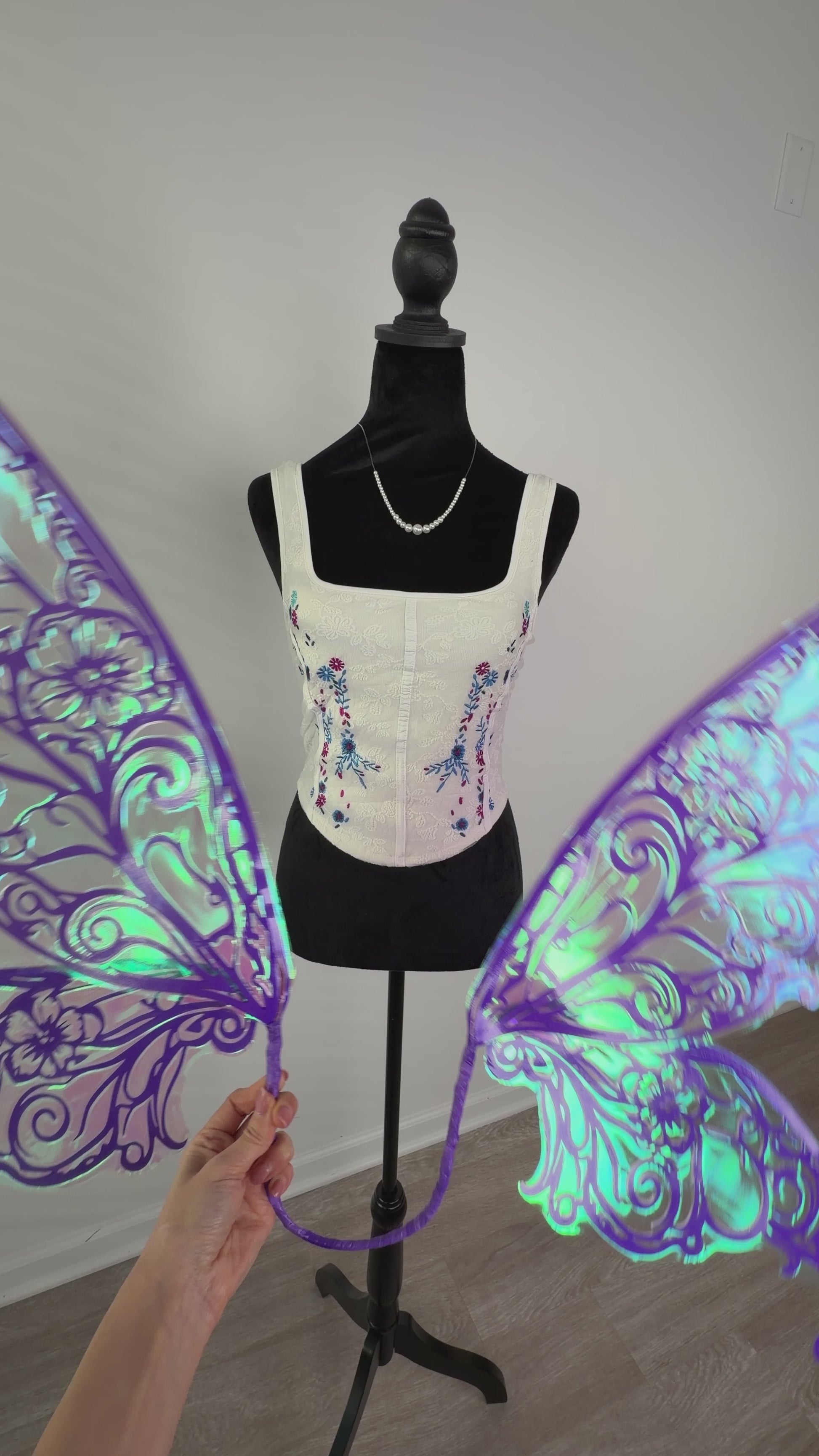 Close up detail of purple fairy wings veins on video