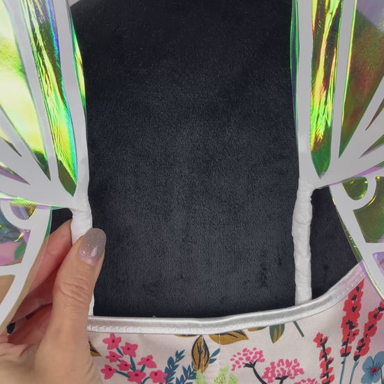 Close up of iridescent fairy wings detail on video