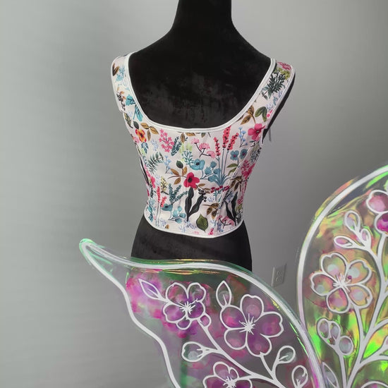 Back view of floral fantasy fairy wings on video