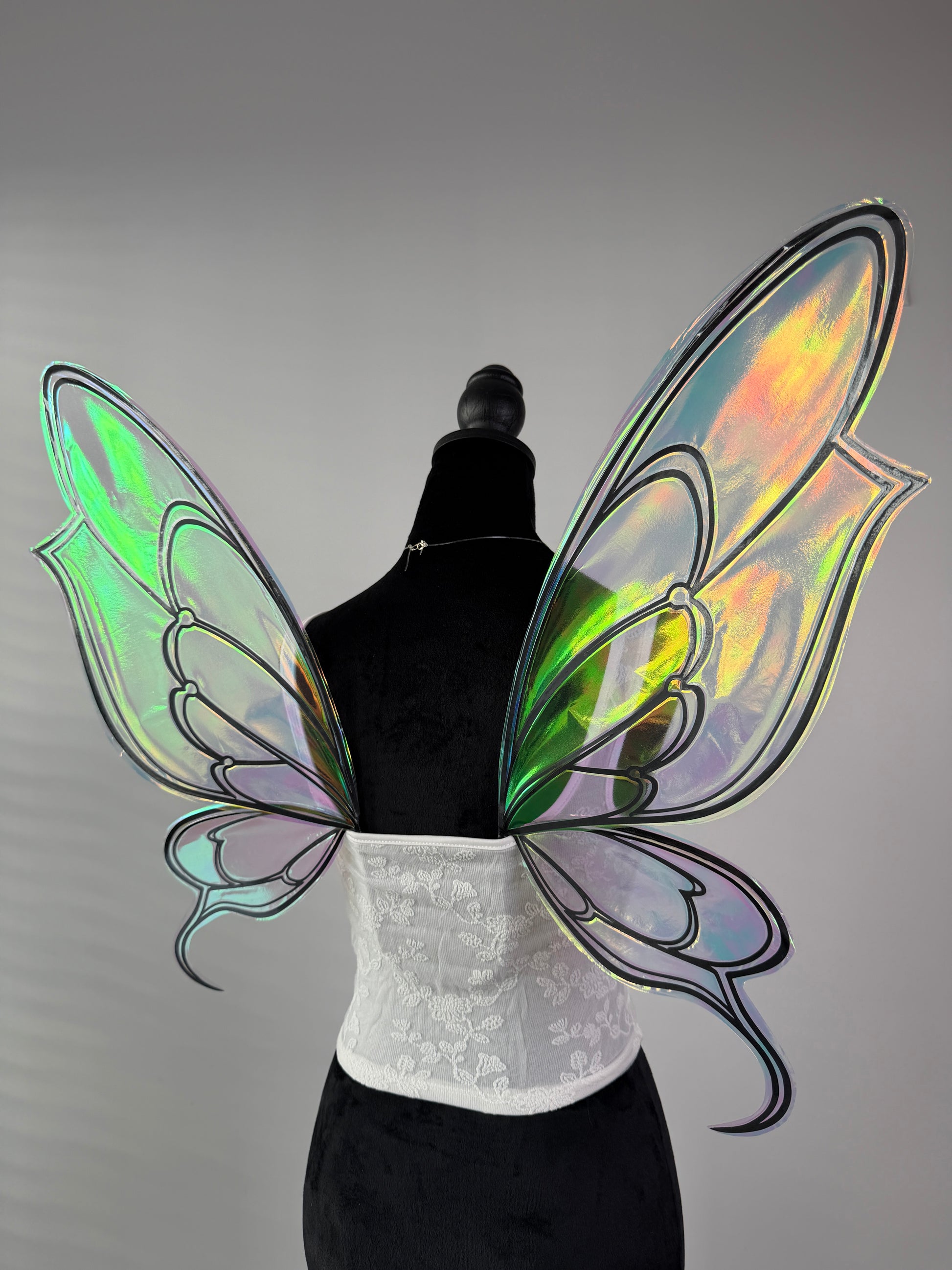 Iridescent butterfly fairy wings with white outline for fairy costume