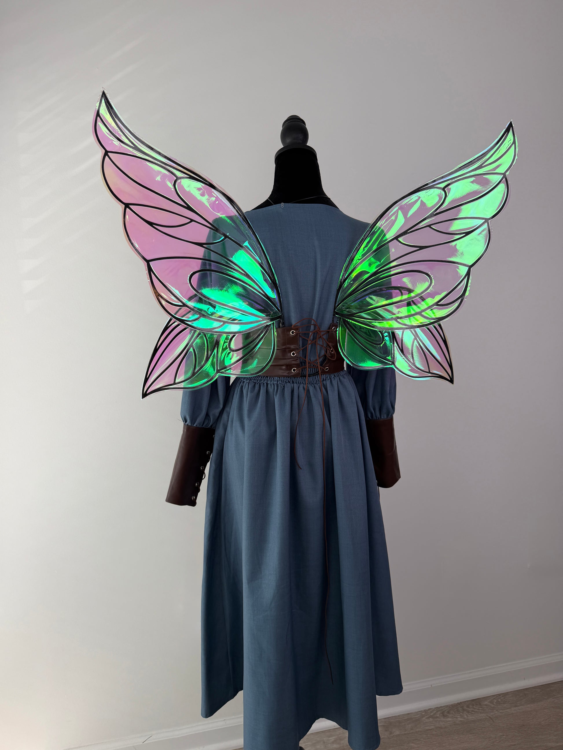 Woodland fae butterfly wing set with translucent panels and vivid green color reflections